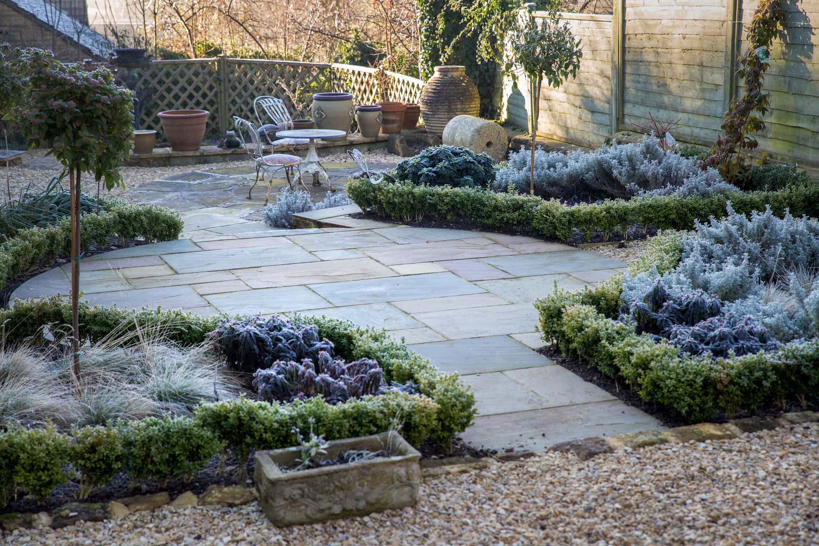cottage garden with patio