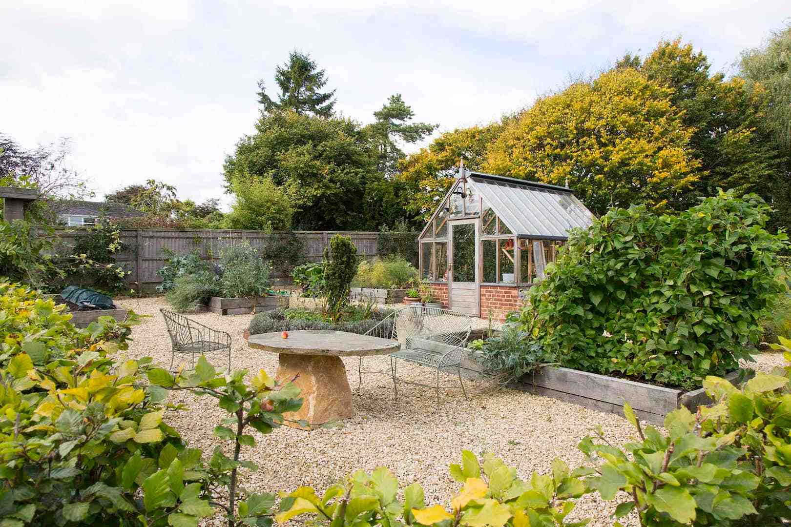 garden with greenhouse